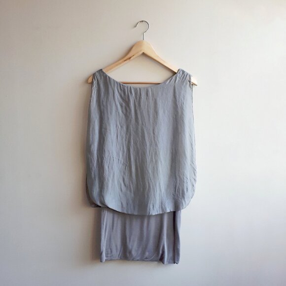 GIUSY 100% Silk Sleeveless Mushroom Top Blouse in Neutral Gray - Picture 2 of 13